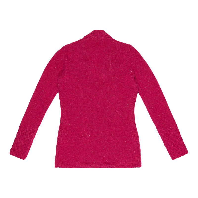 Horseshoe Cable Wool V-Neck Sweater, Berry Colour